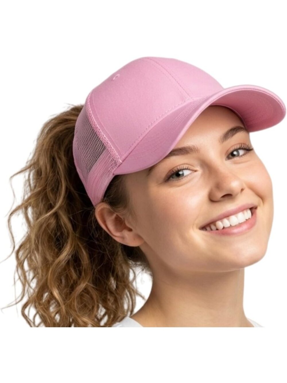 〽️Women Pink Mash High Ponytail Baseball Cap Trucker Bad Hair Day Adjustable